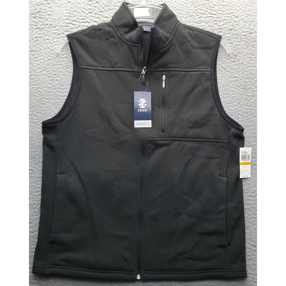 IZOD Golf Vest Mens S Black Fleece Lined Performance Stand-Up Collar Full-Zip